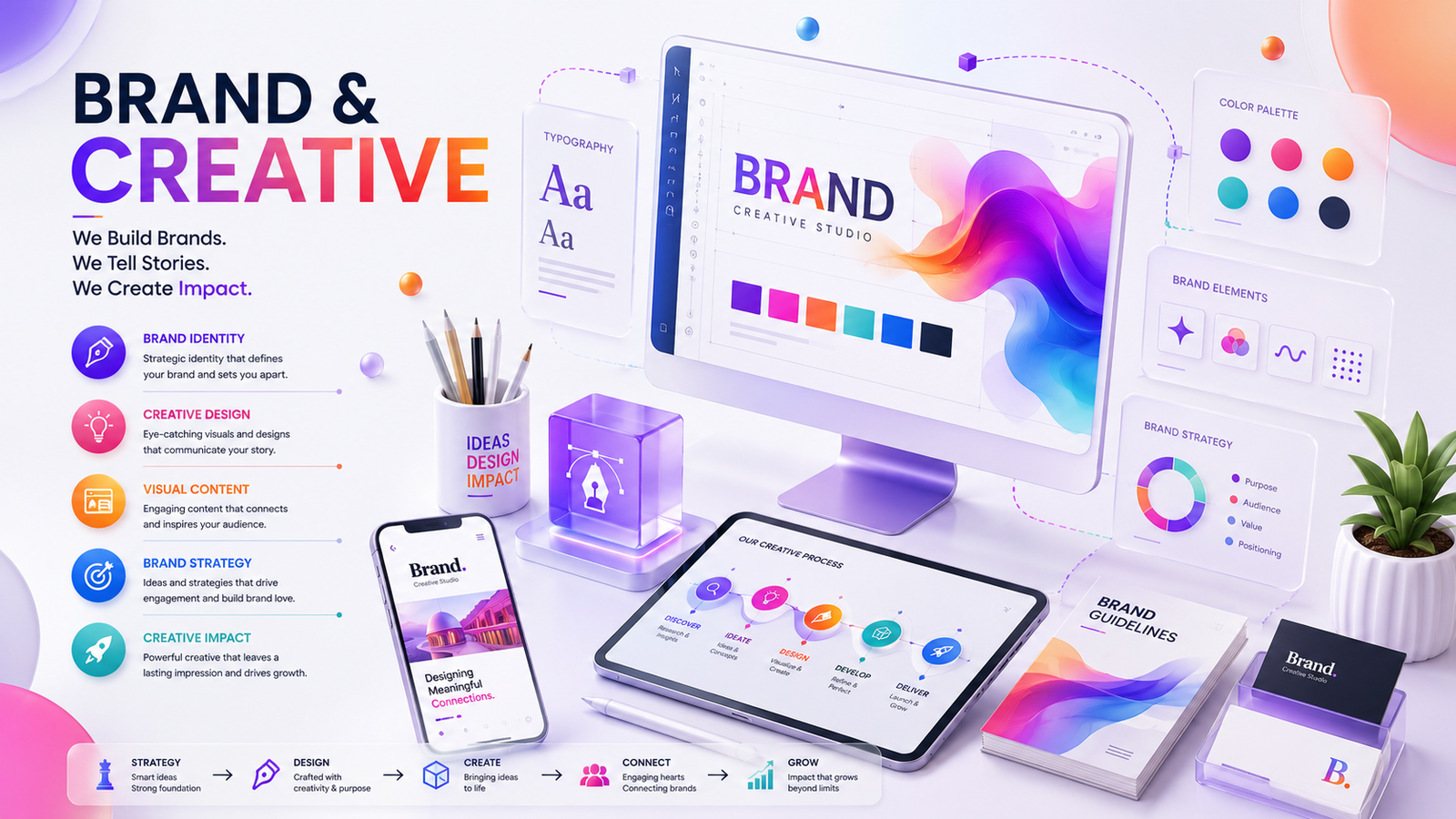 Creative branding, visual identity and graphic design services by Haryan Creation for businesses looking to build a strong and memorable brand.