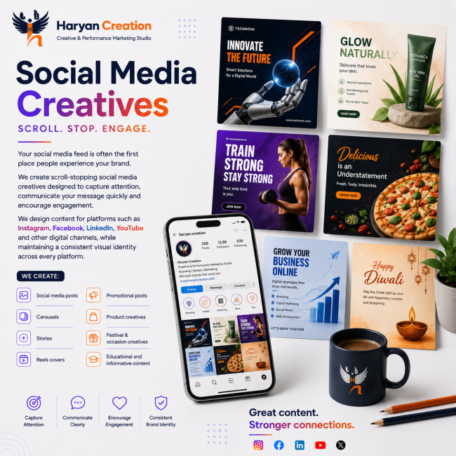 Social media post and creative designs for Instagram, Facebook and LinkedIn by Haryan Creation